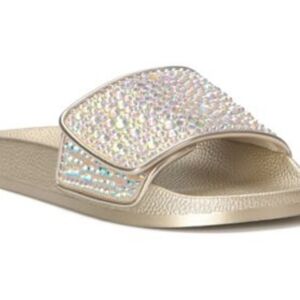 INC International Concepts Gold Iridescent Crystal Slide Sandal